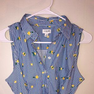 Blue and white striped J. Crew dress with lemons